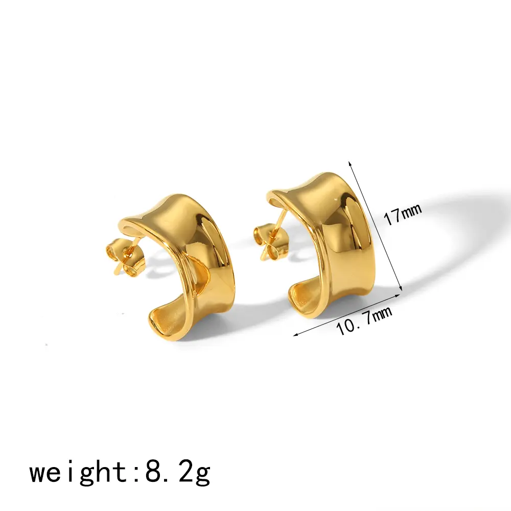 1 Pair Simple Versatile Style Glossy C Shape Stainless Steel 18K Gold Plated Women's Stud Earrings h5 Picture2